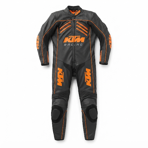 1.3mm Cowhide Leather Motorcycle Racing Suit – Black Orange