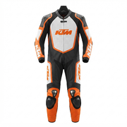 1.3mm Cowhide Leather Motorcycle Racing Suit – White Black Orange