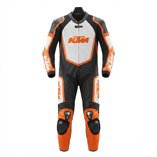 1.3mm Cowhide Leather Motorcycle Racing Suit – White Black Orange