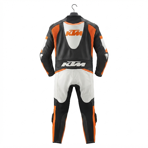 1.3mm Cowhide Leather Motorcycle Racing Suit – White Black Orange