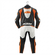 1.3mm Cowhide Leather Motorcycle Racing Suit – White Black Orange