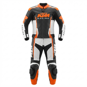 Premium Leather Motorbike Racing Suit – White Black Orange