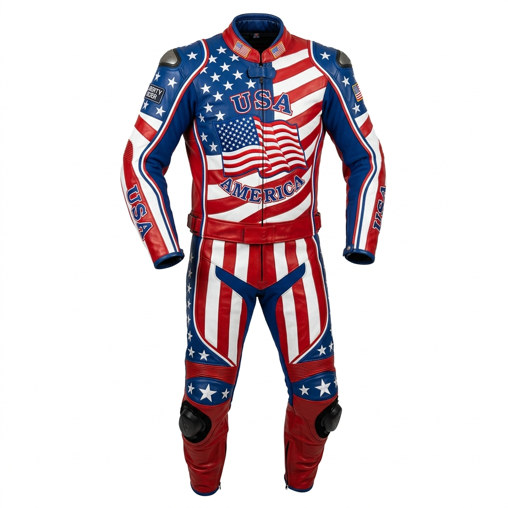 Digital Printing 1.3mm Leather Racing Suit US Flag