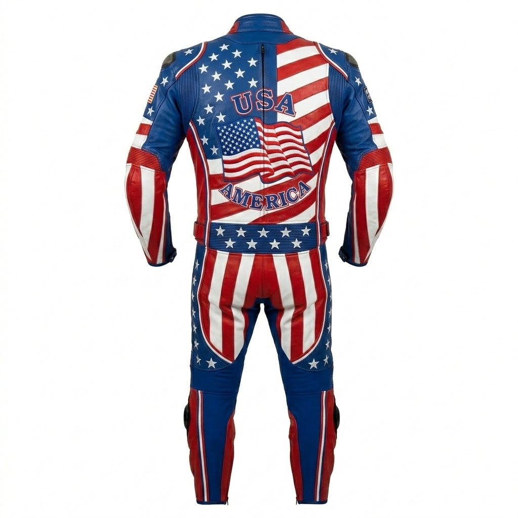 Digital Printing 1.3mm Leather Racing Suit US Flag