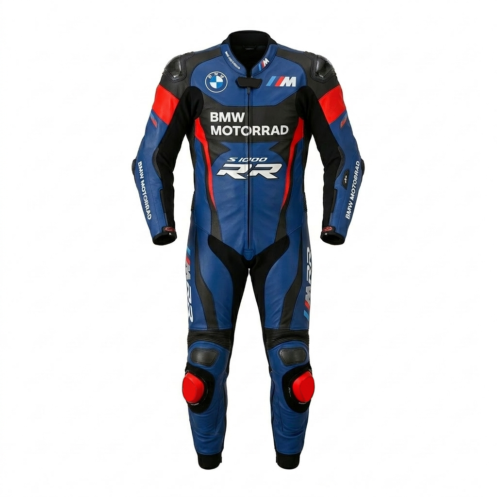 Motorbike Racing Suit Blue Red Premium Leather Motorbike Suit