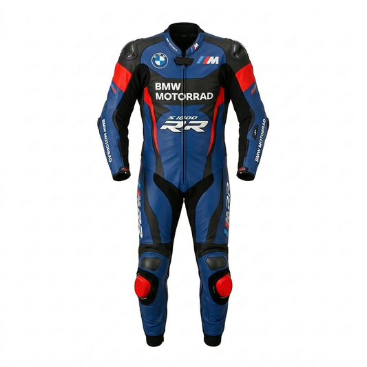 Motorbike Racing Suit Blue Red Premium Leather Motorbike Suit
