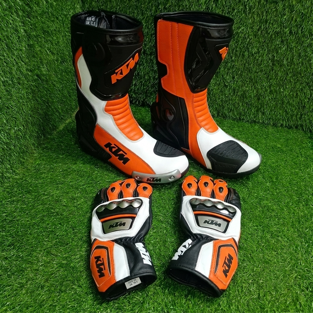 Full Leather Motorcycle Boots and Gloves – Racing Gear Set