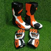 Full Leather Motorcycle Boots and Gloves – Racing Gear Set