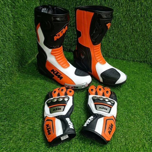 Full Leather Motorcycle Boots and Gloves – Racing Gear Set