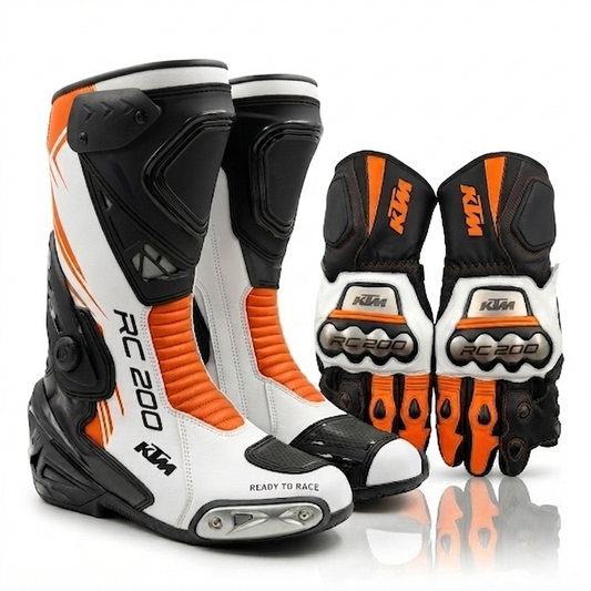 Motorcycle Leather Boots & Gloves Combo – Protective Riding Gear