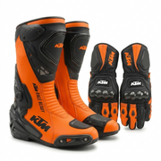 Leather Racing Boots & Gloves Set – Motorcycle Riding Gear