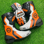 Men’s Leather Motorcycle Boots & Gloves – Racing Set