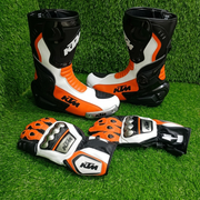 Premium Leather Motorcycle Boots & Gloves Set