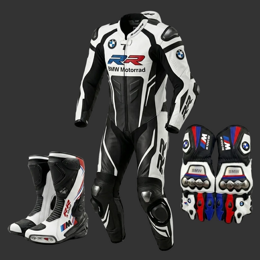 Complete Motorcycle Racing Gear Kit – Leather Suit, Boots & Gloves