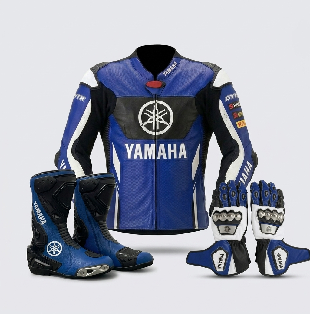 Men’s Motorcycle Racing Gear Set – Leather Suit, Boots & Gloves