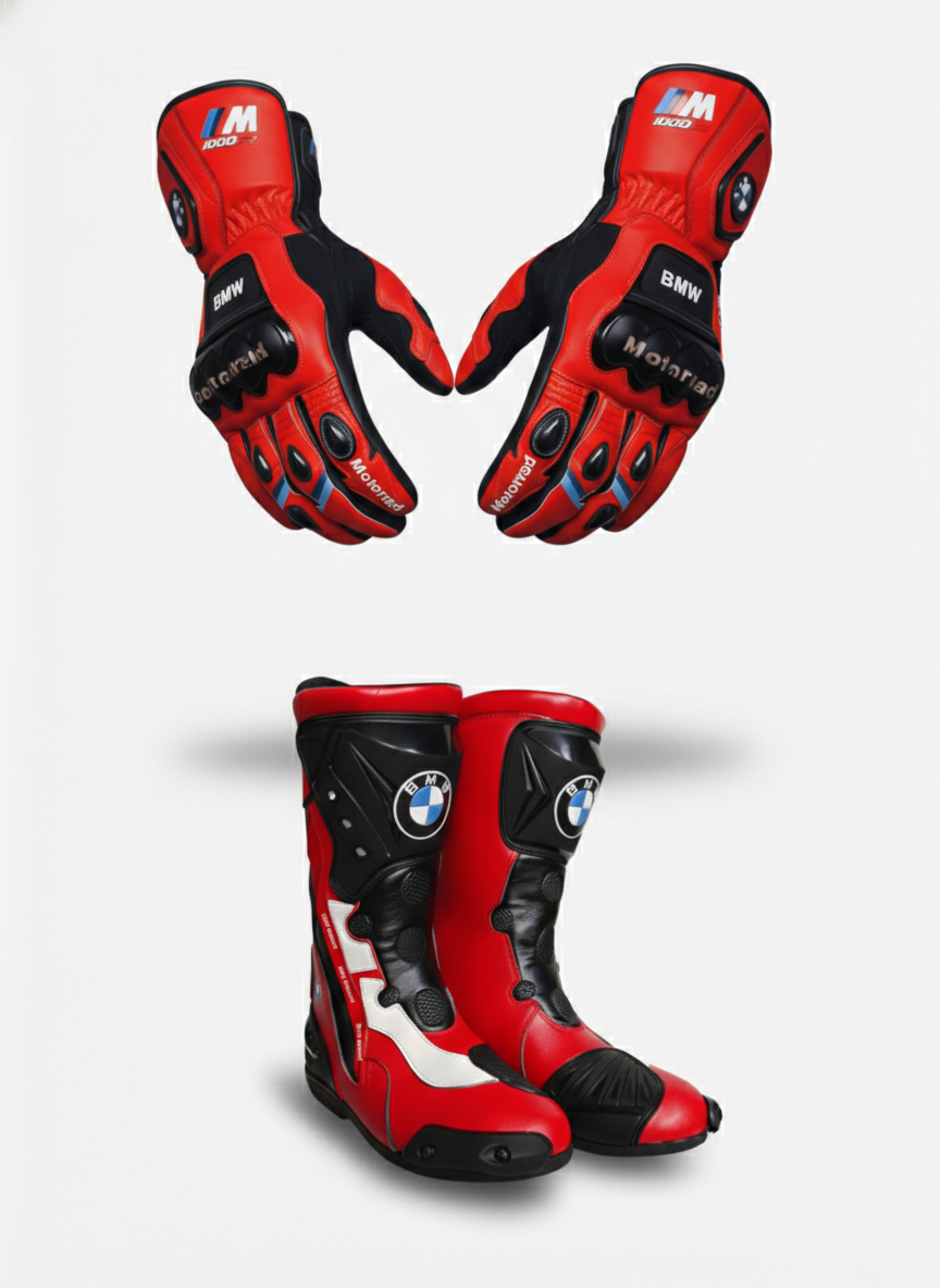 Motorcycle Leather Boots & Gloves Combo – Protective Riding Gear