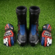 Leather Racing Boots & Gloves Set – Motorcycle Riding Gear