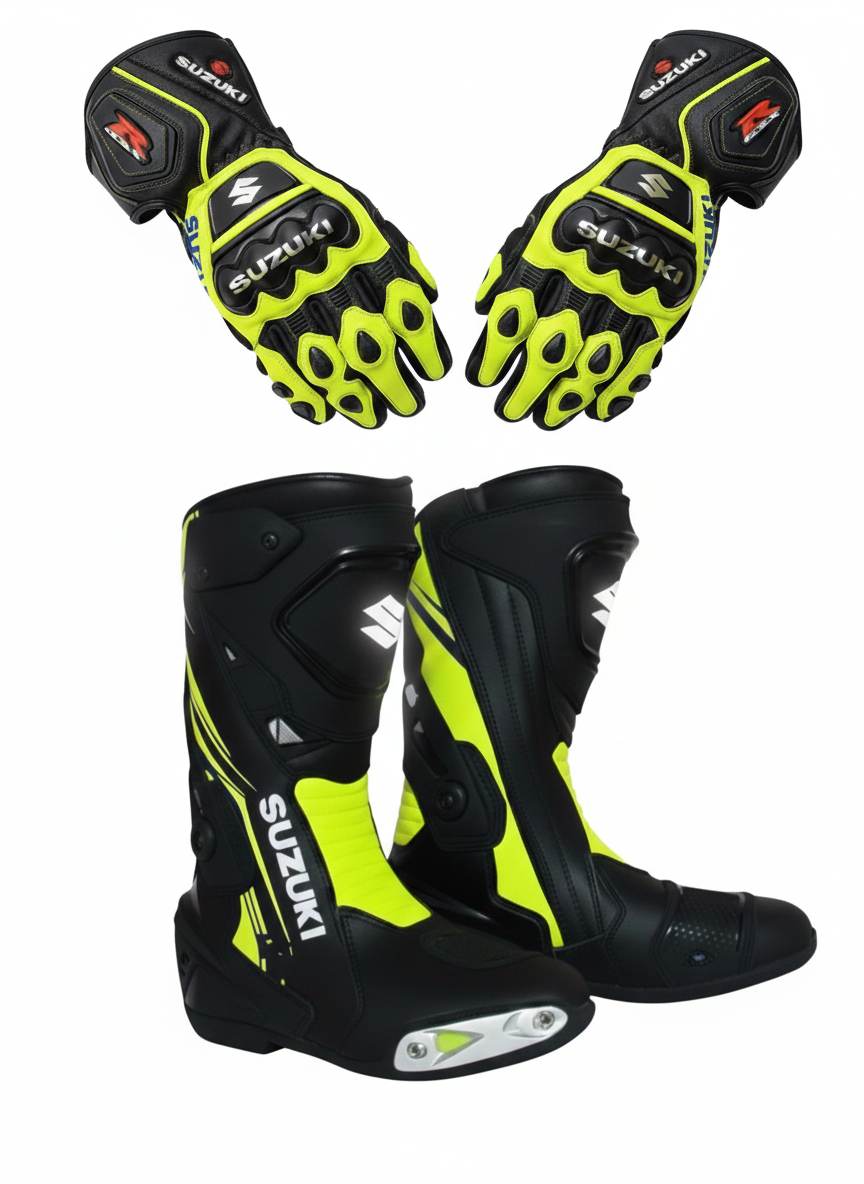 Motorcycle Racing Boots and Gloves – Leather Riding Gear Set