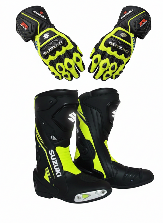 Motorcycle Racing Boots and Gloves – Leather Riding Gear Set