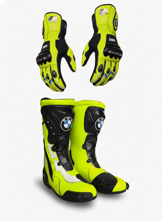 Premium Leather Motorcycle Boots & Gloves Set – Racing Riding Gear