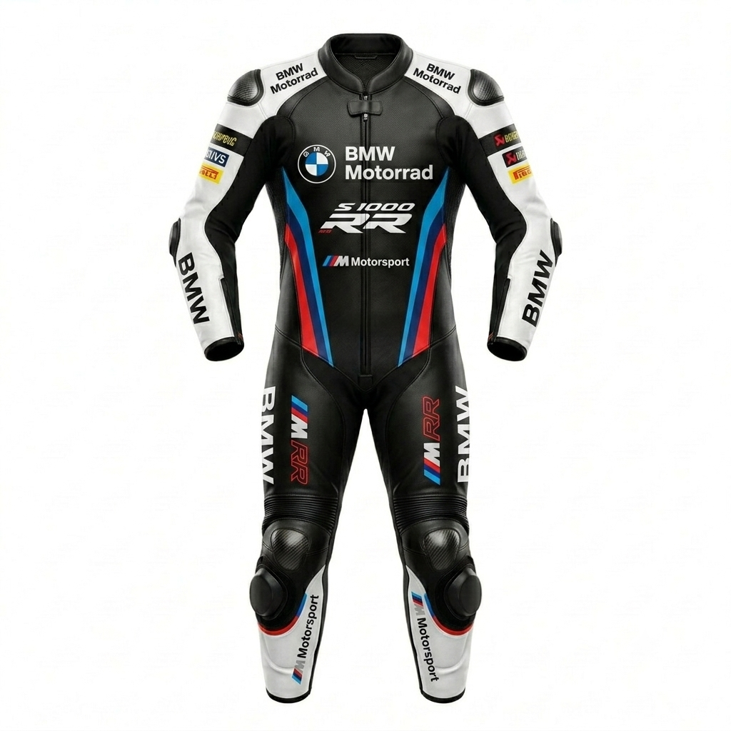 Premium Leather Protective Motorcycle Black Blue Professional Track Riding Suit