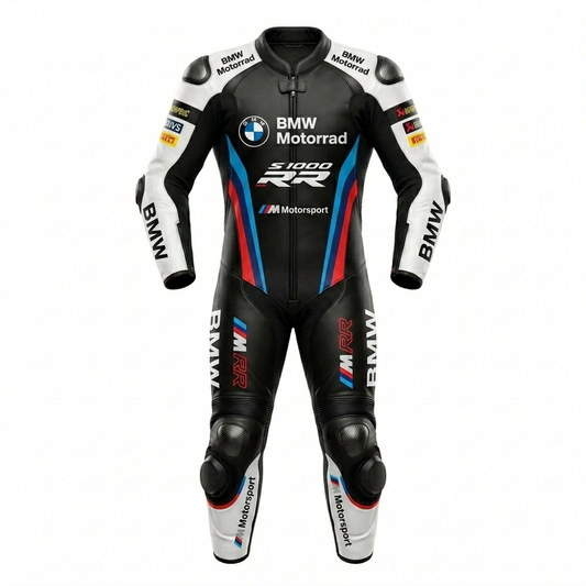 Premium Leather Protective Motorcycle Black Blue Professional Track Riding Suit