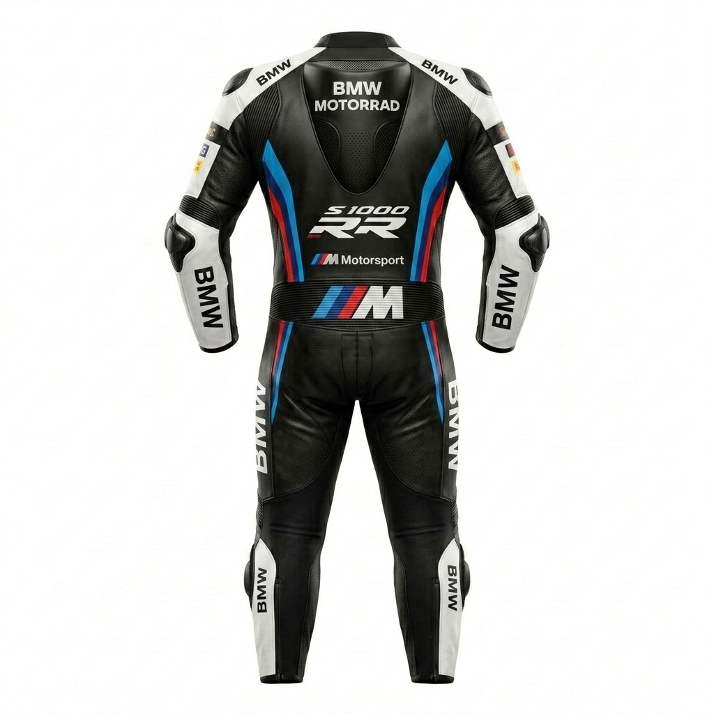 Premium Leather Protective Motorcycle Black Blue Professional Track Riding Suit