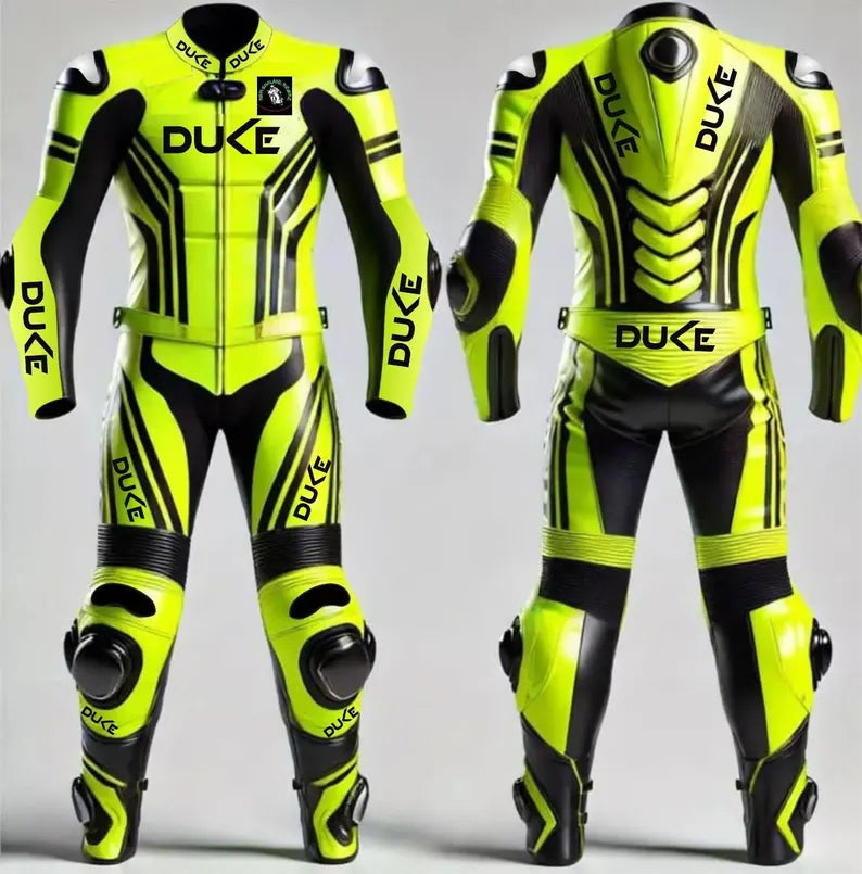 Motorbike Leather Racing Suit – Black Green Fluorescent Riding Motorcycle Suit