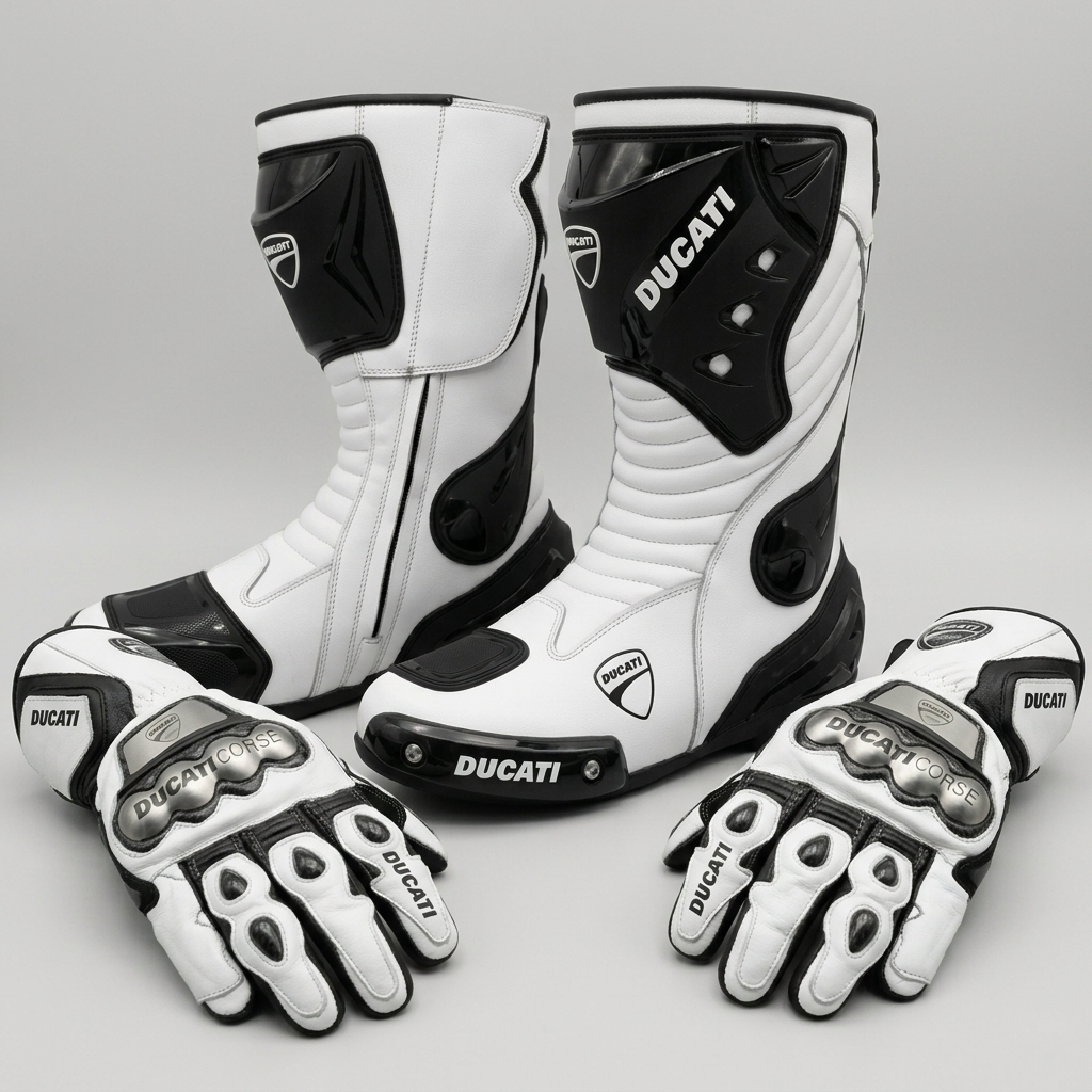 Motorcycle Racing Boots and Gloves – Leather Riding Gear Set
