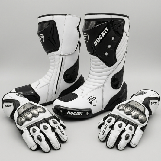 Motorcycle Racing Boots and Gloves – Leather Riding Gear Set