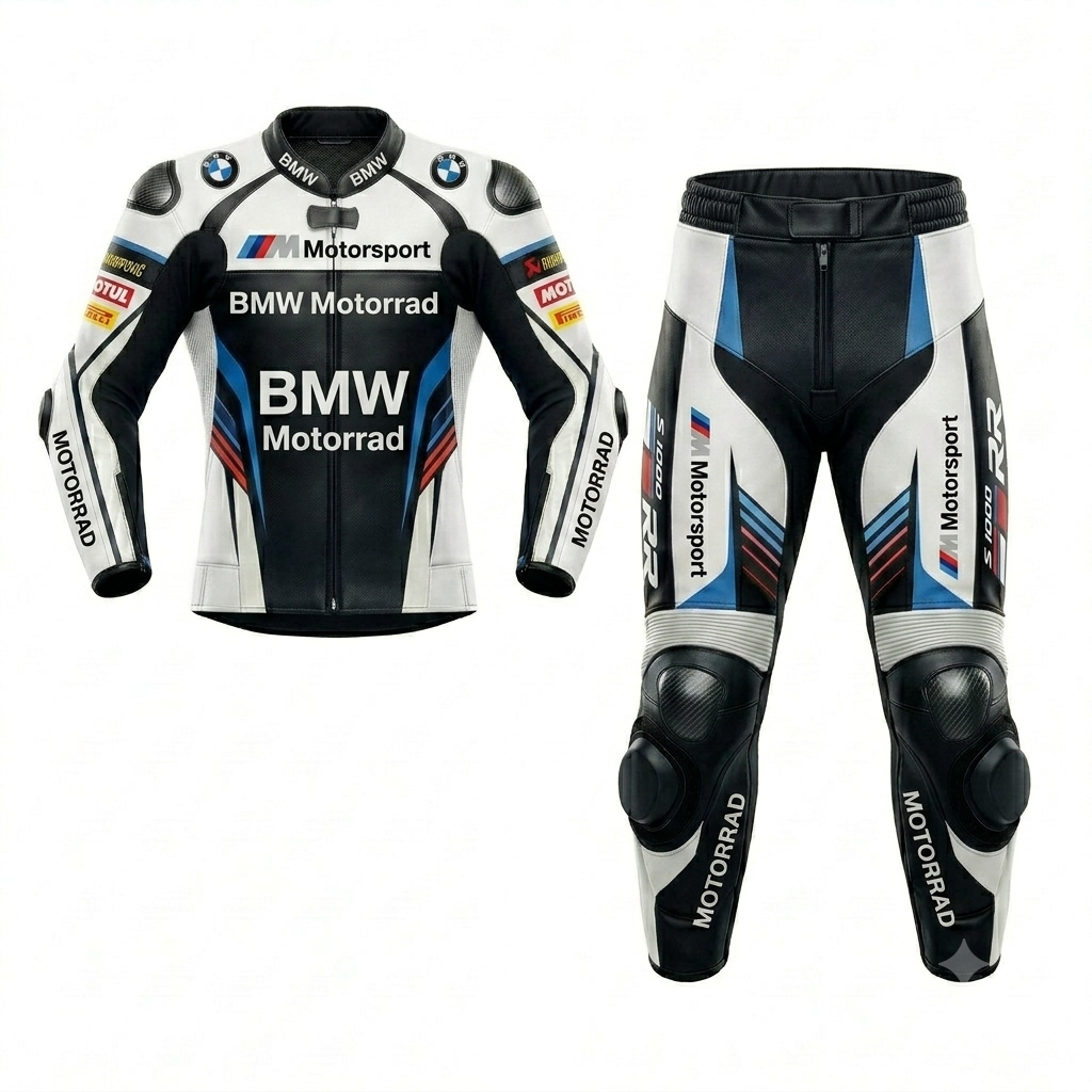 Motorbike Racing Suit – Black White Blue Red Premium Leather Protective Motorcycle Suit