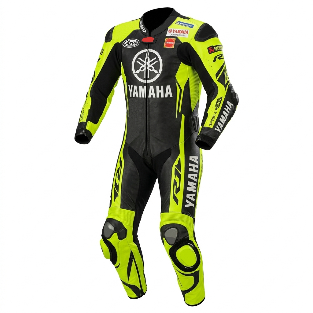 Men’s 1.3mm Leather Back Yellow Motorcycle Racing Suit – Protective Armor