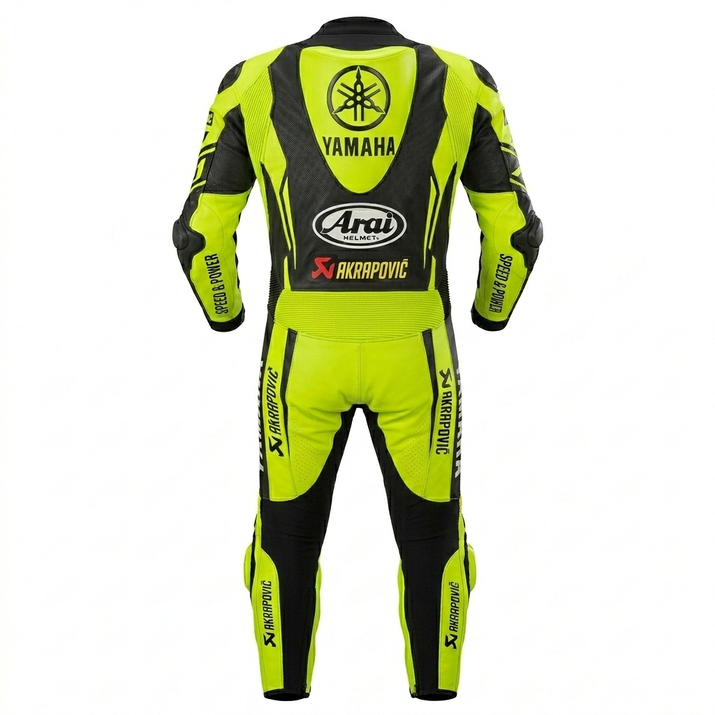 Men’s 1.3mm Leather Back Yellow Motorcycle Racing Suit – Protective Armor