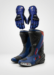 Premium Leather Motorcycle Boots & Gloves Set