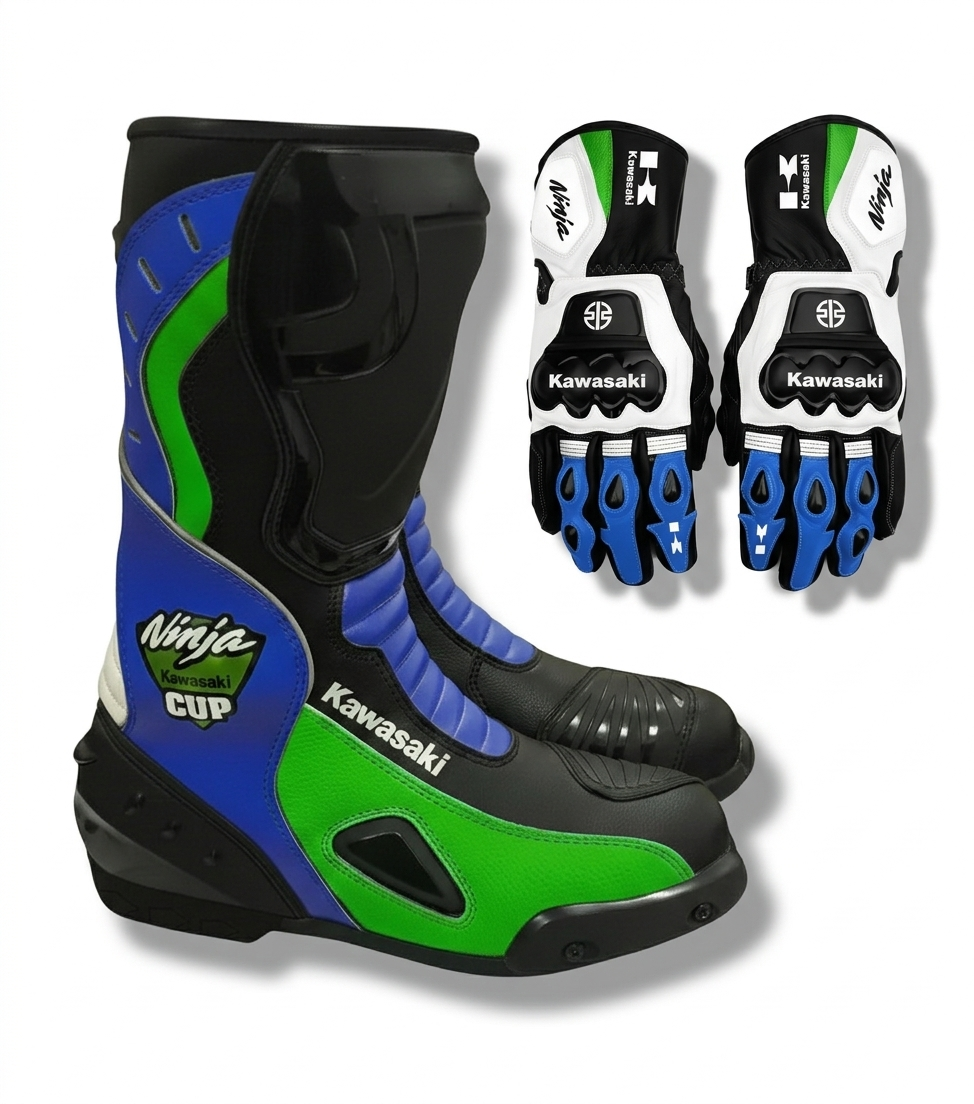 Premium Leather Motorcycle Boots & Gloves Set