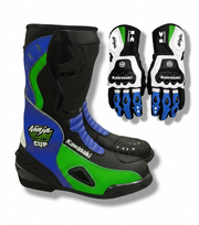 Premium Leather Motorcycle Boots & Gloves Set