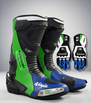 Premium Leather Motorcycle Boots & Gloves Set