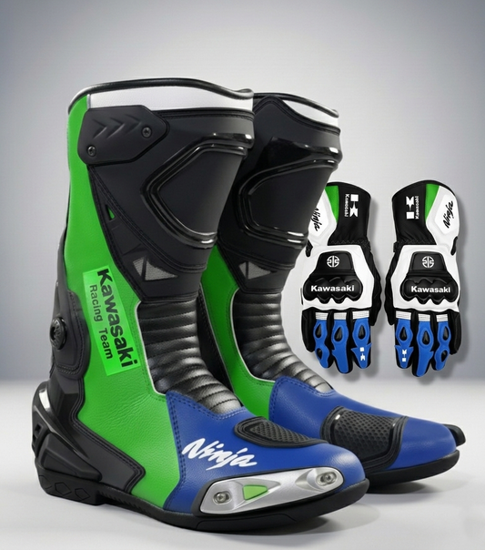 Premium Leather Motorcycle Boots & Gloves Set