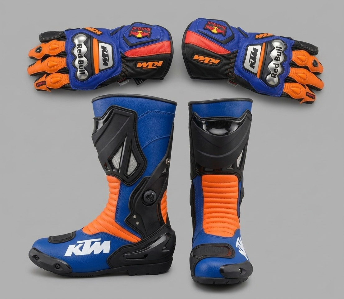 Motorcycle Racing Boots and Gloves – Leather Riding Gear Set