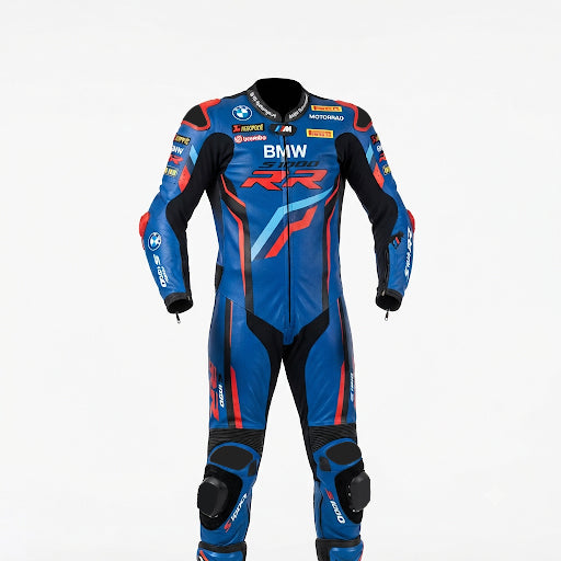 Motorbike Riding Suit Blue Red  Leather Motorbike Suit