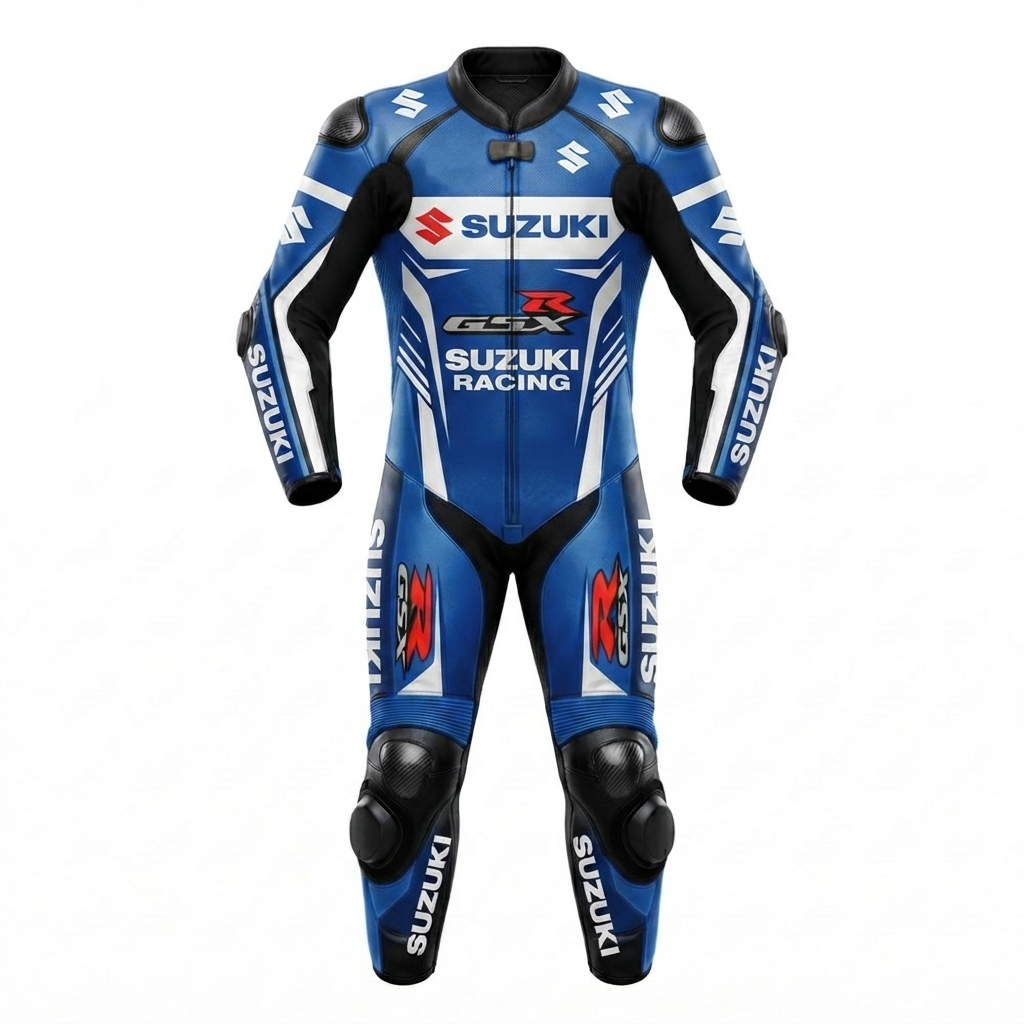 Cowhide Leather Motorcycle Racing Suit Blue White – Sport & Track Riding