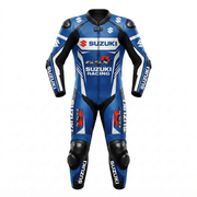 Cowhide Leather Motorcycle Racing Suit Blue White – Sport & Track Riding