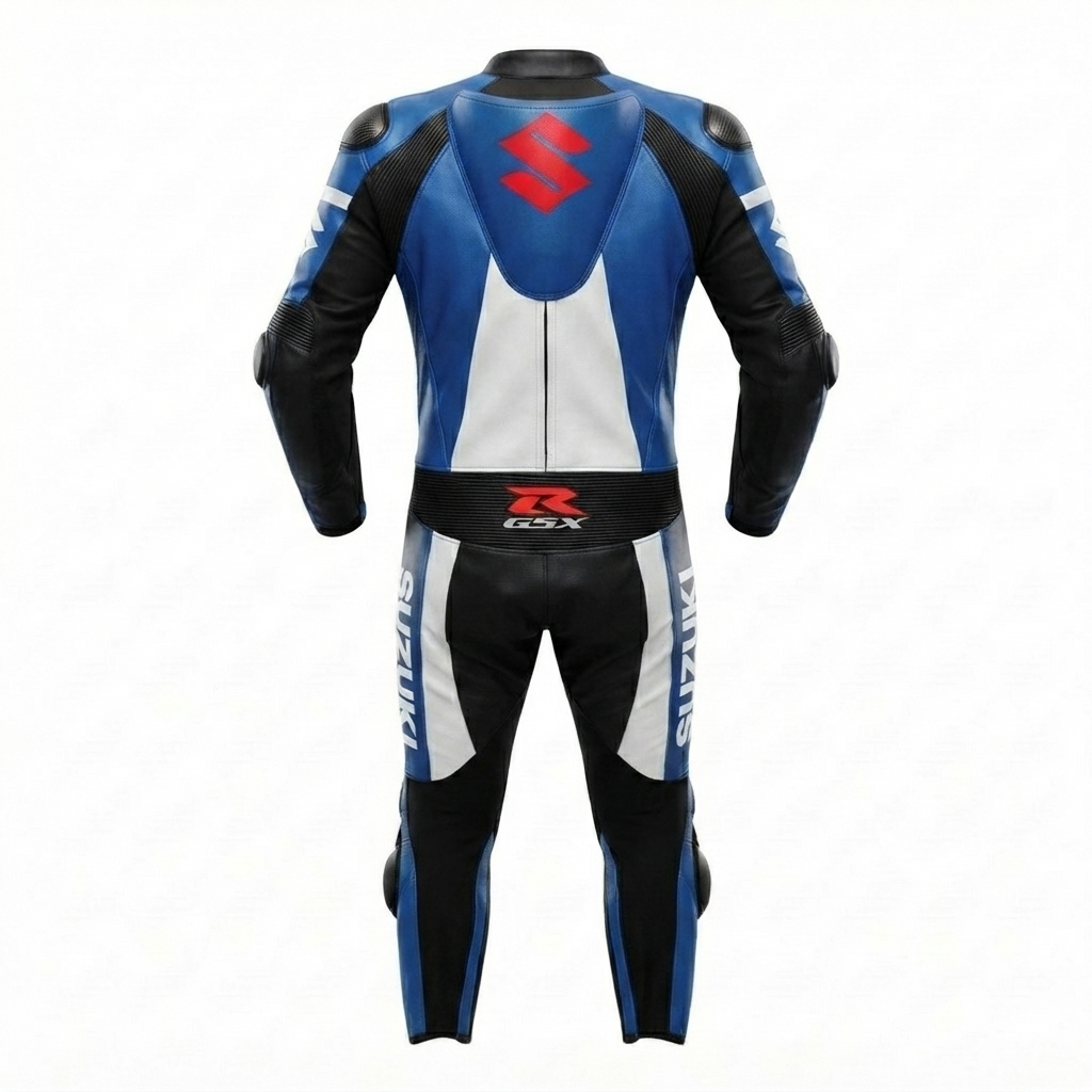 Cowhide Leather Motorcycle Racing Suit Blue White – Sport & Track Riding