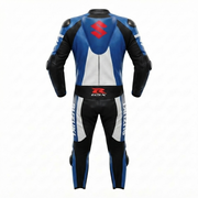 Cowhide Leather Motorcycle Racing Suit Blue White – Sport & Track Riding
