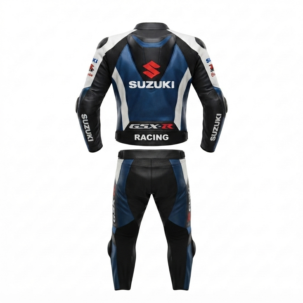 Cowhide Leather Motorcycle Racing Suit Blue White – Sport & Track Riding