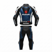 Cowhide Leather Motorcycle Racing Suit Blue White – Sport & Track Riding