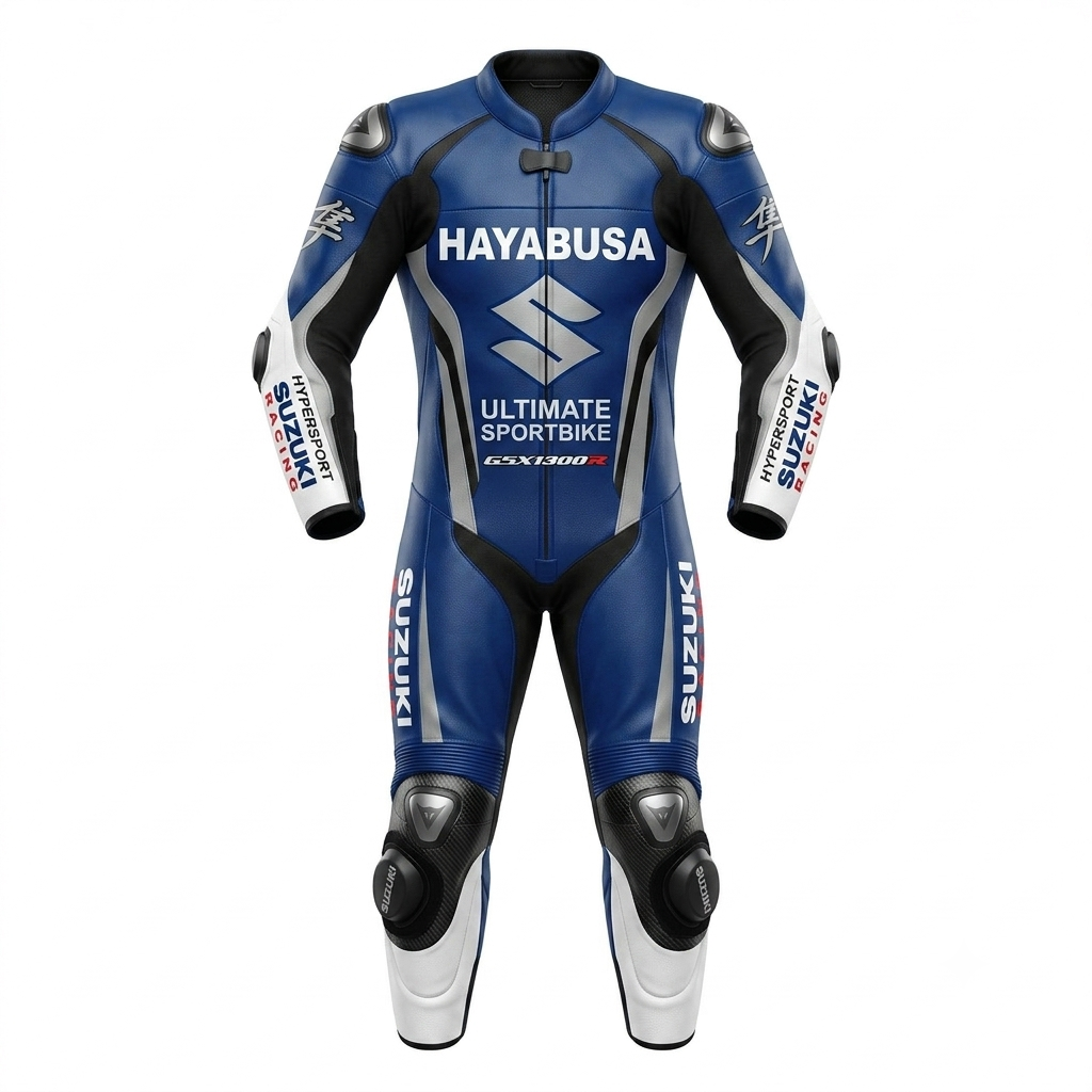 1.3mm Cowhide Leather Motorcycle Racing Suit – Blue White