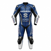 1.3mm Cowhide Leather Motorcycle Racing Suit – Blue White