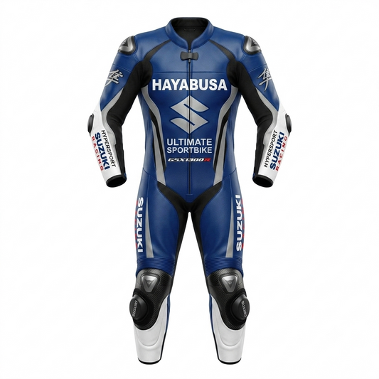 1.3mm Cowhide Leather Motorcycle Racing Suit – Blue White