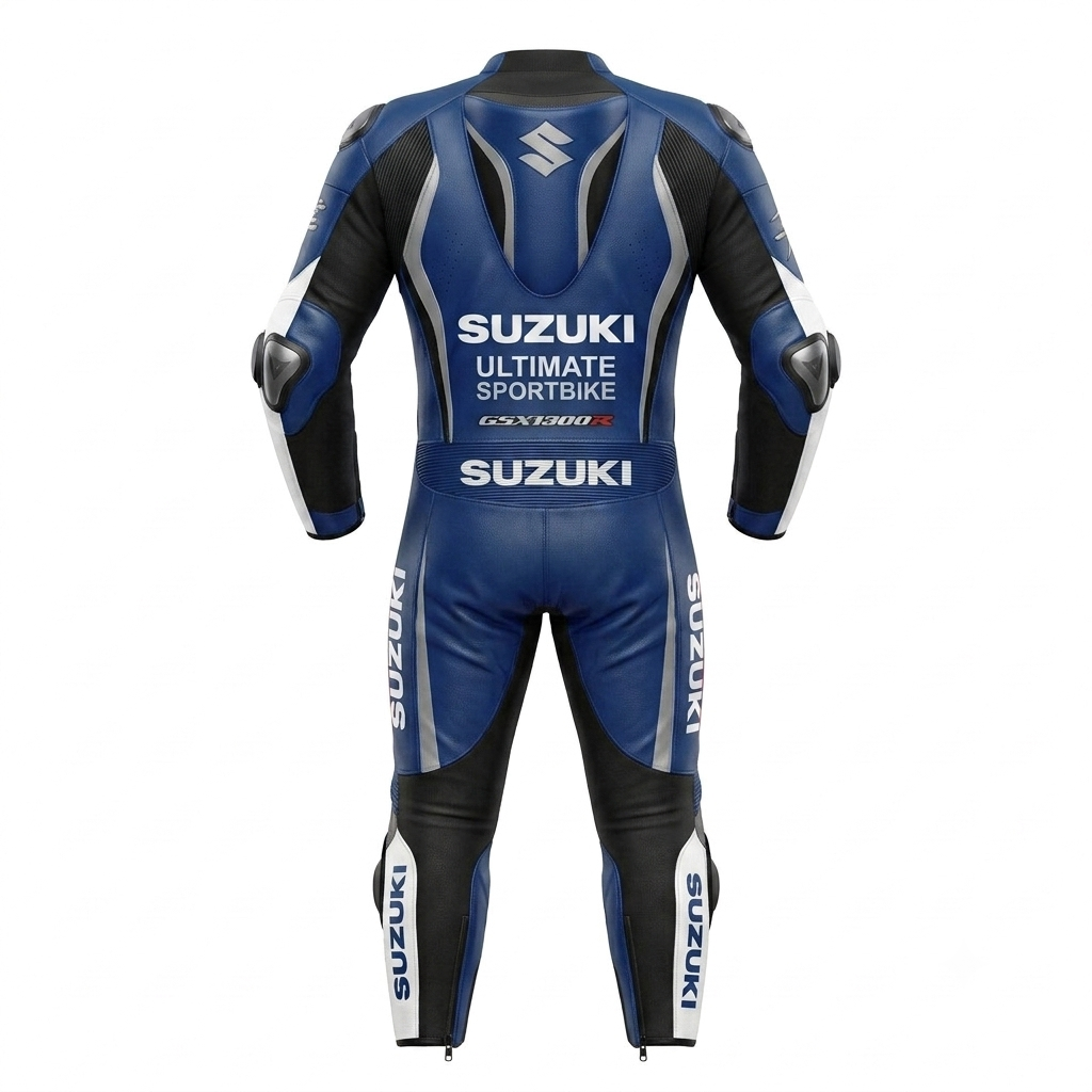 1.3mm Cowhide Leather Motorcycle Racing Suit – Blue White